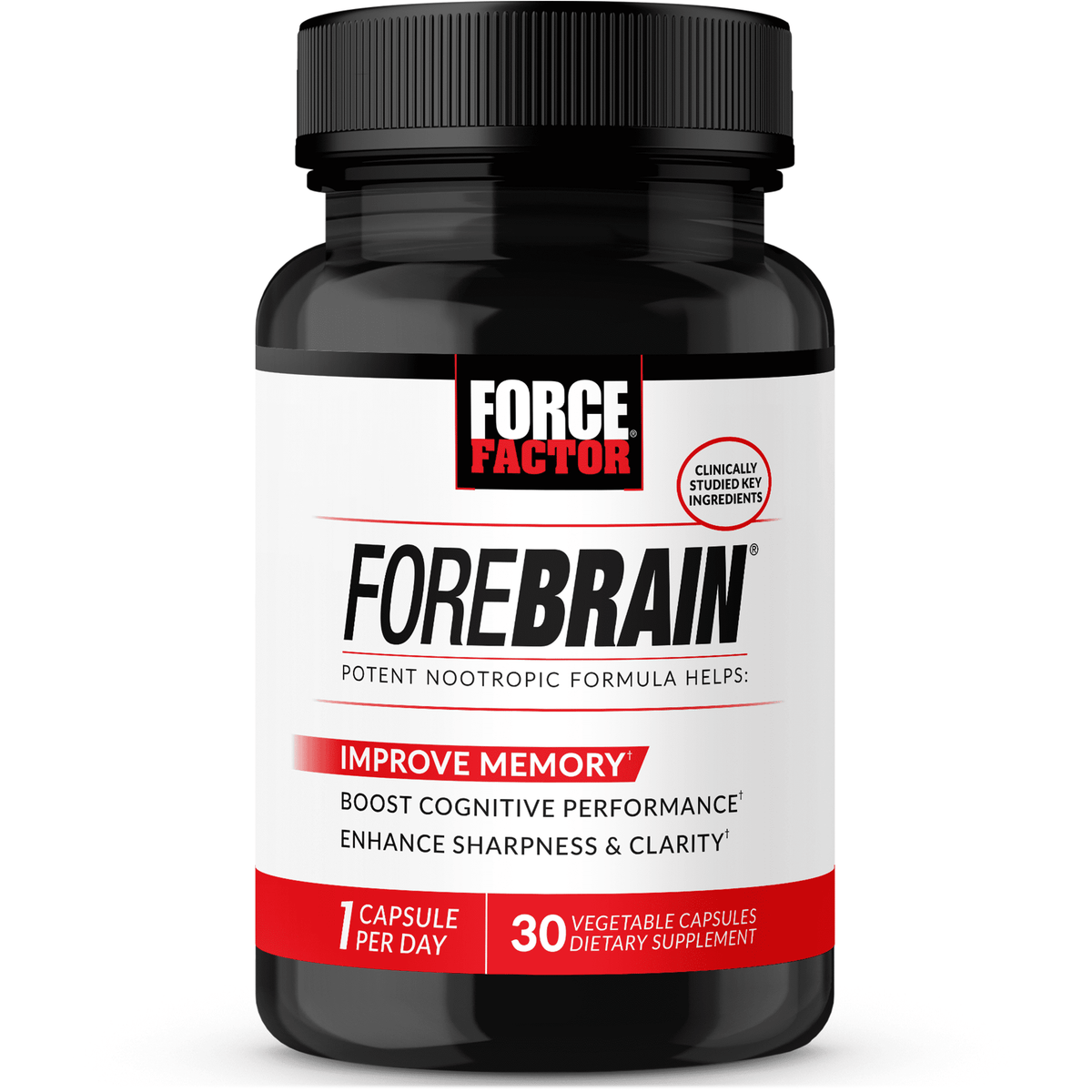 Force Factor Forebrain, Nootropic Brain Supplement with Caffeine, Bacopa & Huperzine A for Memory, Focus, Mental Energy & Brain Health, 30 Capsules