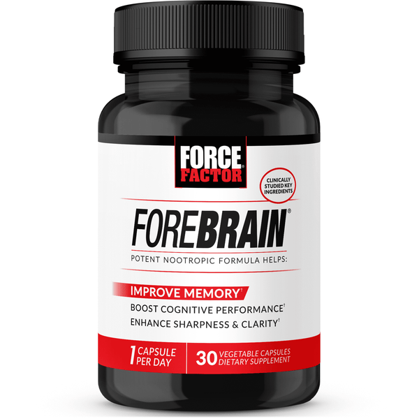 Force Factor Forebrain, Nootropic Brain Supplement with Caffeine, Bacopa & Huperzine A for Memory, Focus, Mental Energy & Brain Health, 30 Capsules
