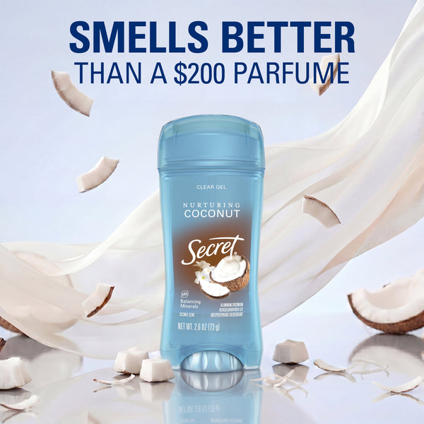 Secret Antiperspirant and Deodorant for Women, Clear Gel, Coconut Scent, 2.6 oz