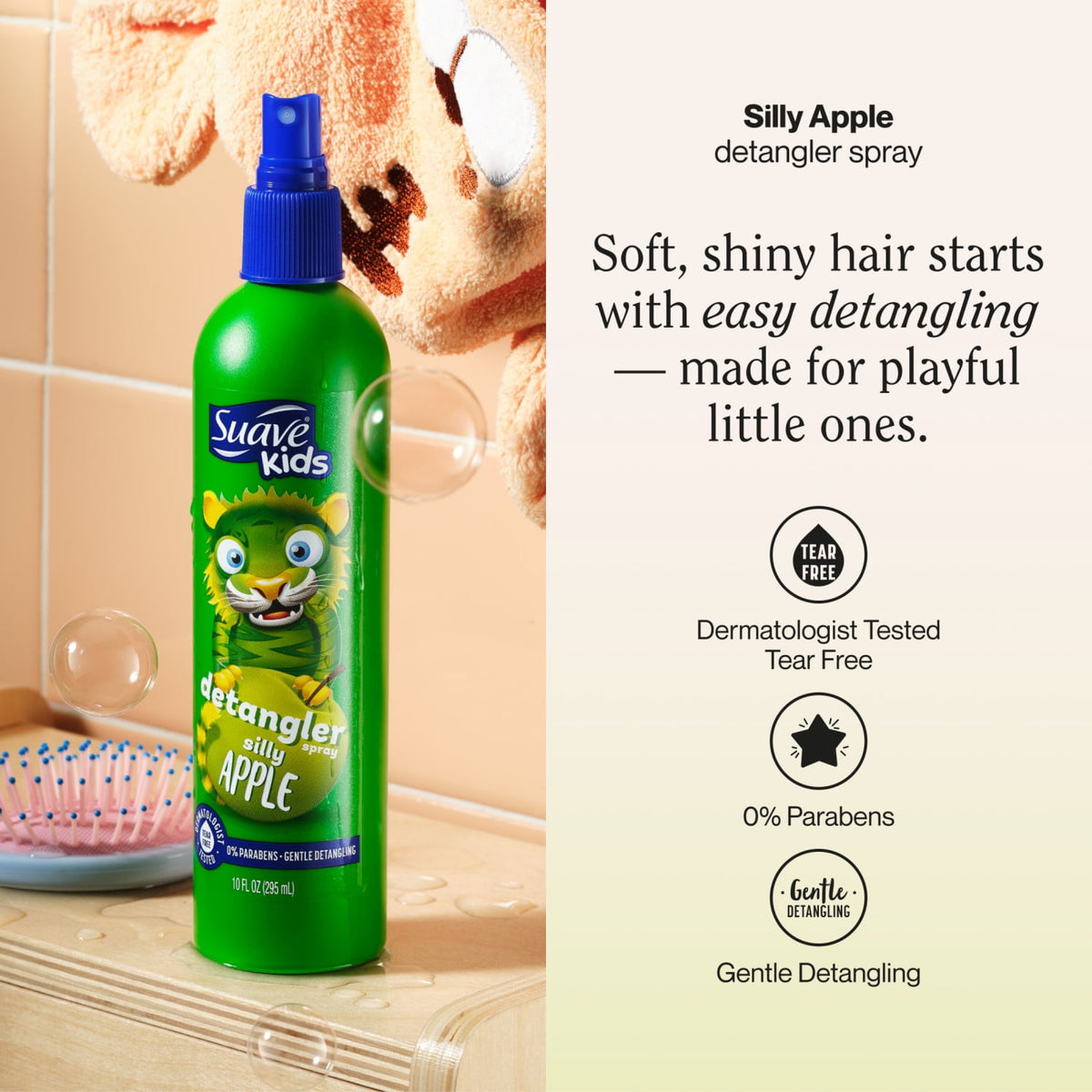 Suave Kids Silly Apple Detangler Spray, Tear-Free Leave-In Conditioner, 10 fl oz