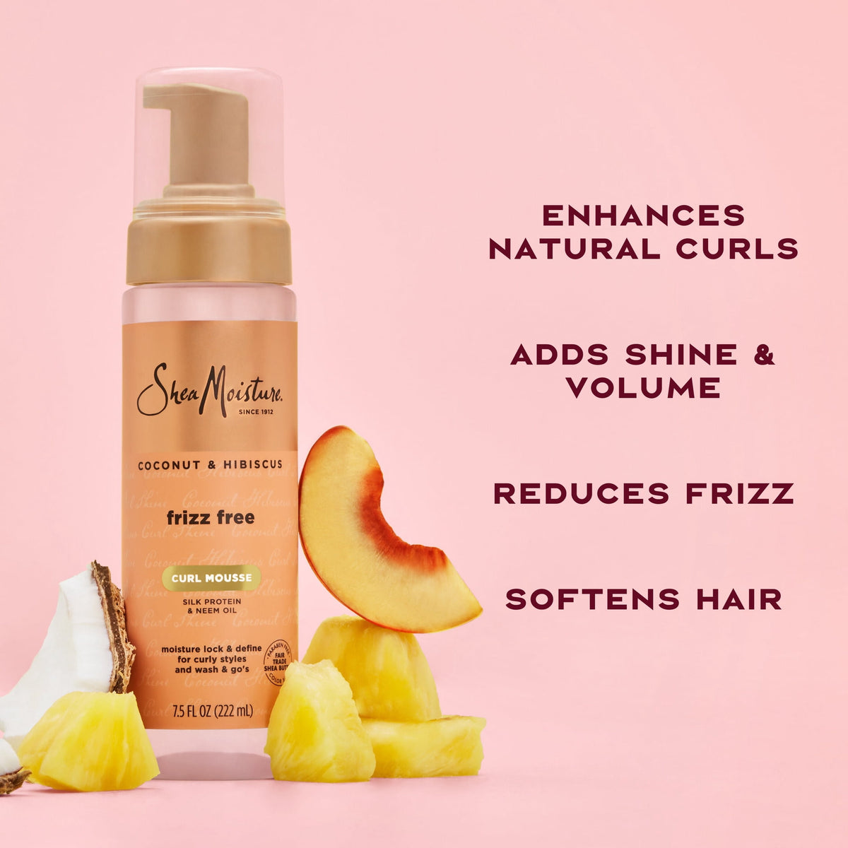 SheaMoisture Curl Mousse For Frizz Control Coconut and Hibiscus Styling Mousse With Shea Butter, 7.5 fl oz