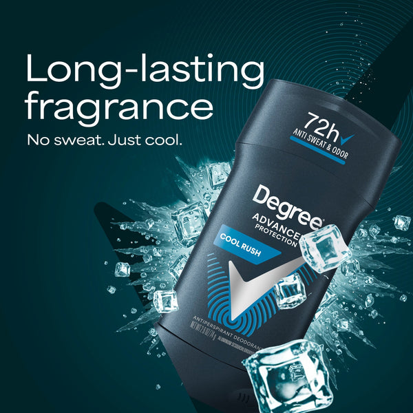 Degree Men Antiperspirant Deodorant 72-Hour Sweat And Odor Protection Cool Rush Antiperspirant For Men With Body Heat Activated Technology, 2.6 oz