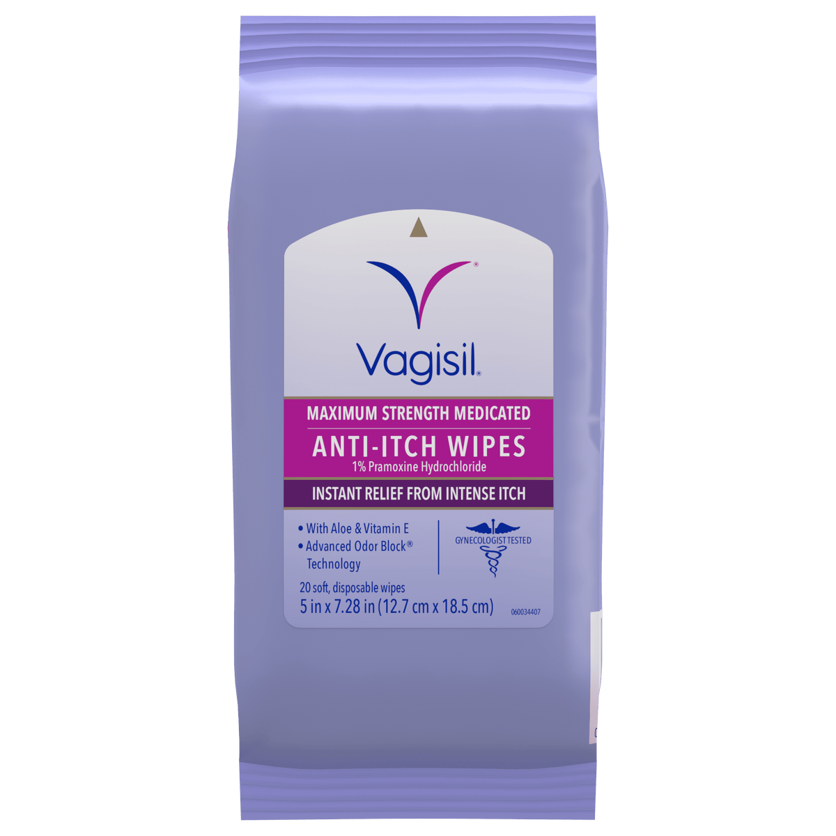Vagisil Wipes, Anti-Itch Medicated Feminine Vaginal Wipes, Maximum Strength, Instant Relief, 20 Wipes