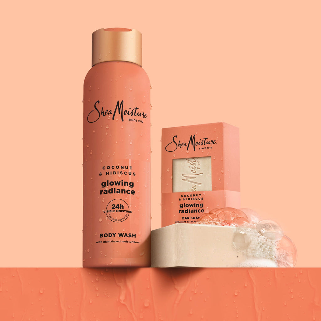 SheaMoisture Bar Soap Glowing Radiance Coconut And Hibiscus Glowing Radiance Bar Soap With 24h Shea Moisture Nutrients For Healthy, Glowing Skin ,8 oz