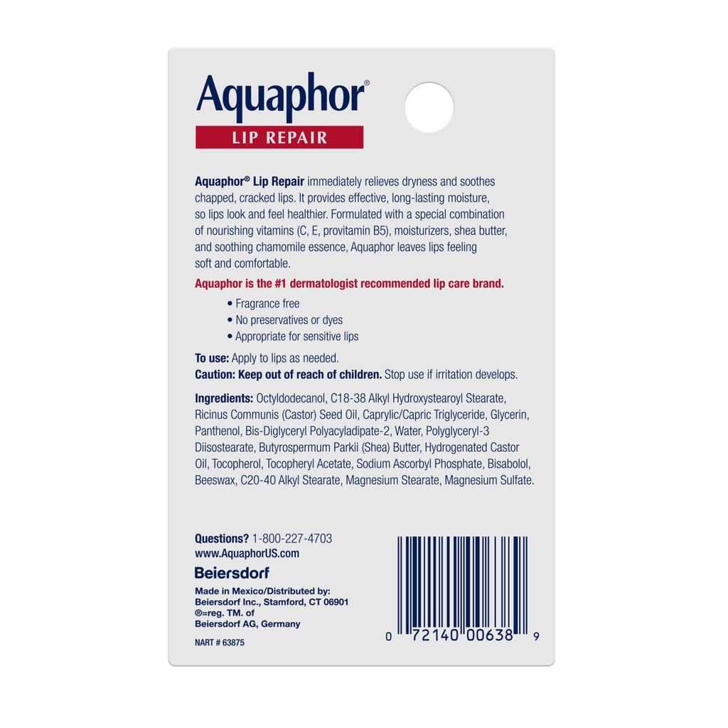 Aquaphor Lip Ointment, Lip Balm with Shea Butter, 0.35 fl oz