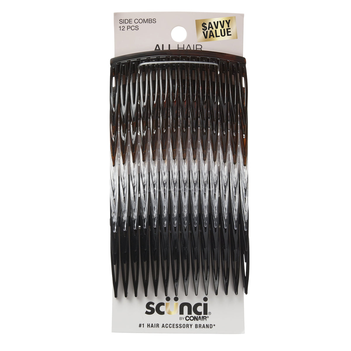 Scunci Plastic Side Hair Combs, Multicolor, 12 Count