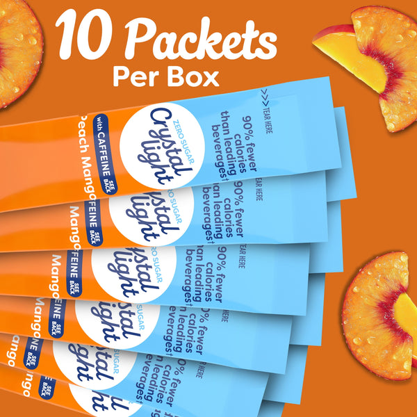 Crystal Light Drink Mix with Caffeine, 10 Packets, for Convenient On-the-Go Flavorful Hydration, Peach Mango Natural Flavor With Other Natural Flavor