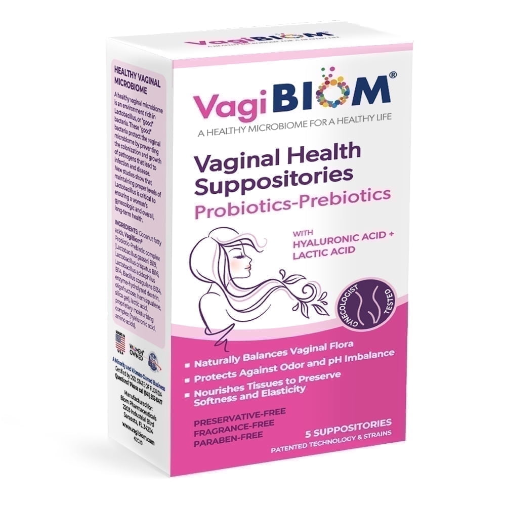 VagiBiom Feminine Balance Suppositories with Probiotics, Prebiotics & Hyaluronic Acid – Fragrance Free, 5 Count
