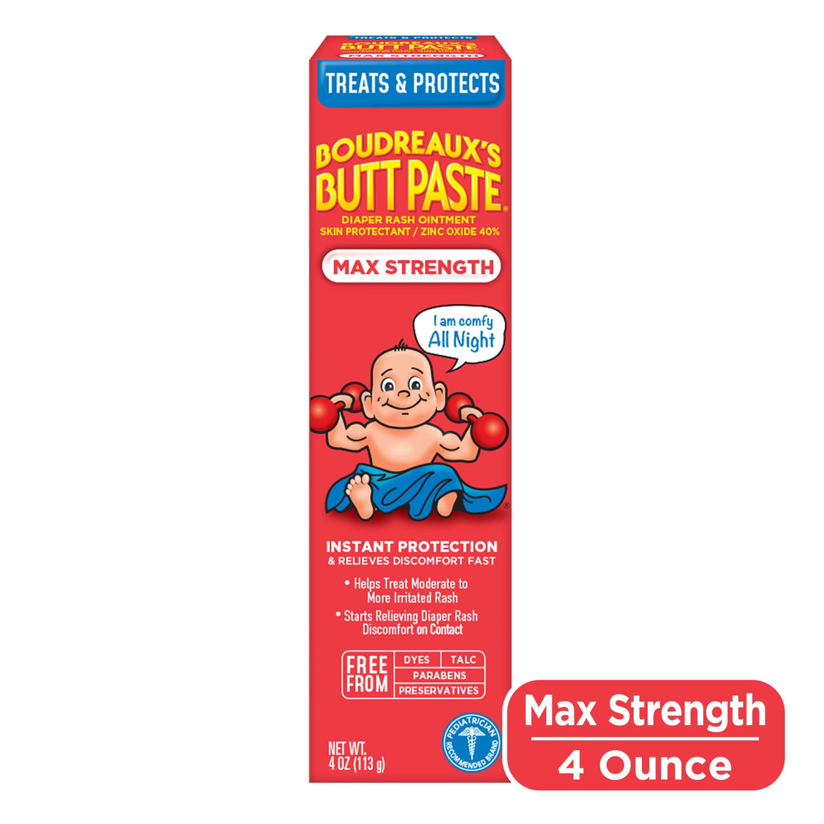 Boudreaux's Butt Paste Maximum Strength Diaper Rash Cream, Ointment for Infant, 4 oz Tube