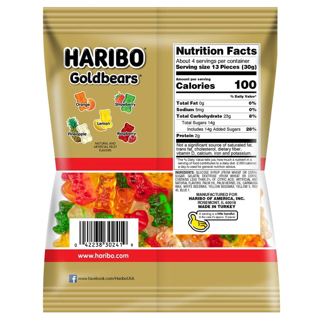 HARIBO Goldbears Gummy Bears Original Assorted Fruit Flavor Candy Gummies, 4 oz Bag