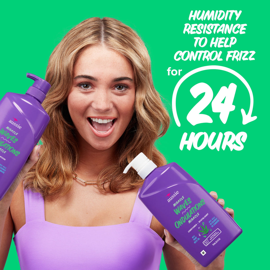 Aussie Miracle Waves Anti-Frizz Hemp Paraben-Free Conditioner, 26.2 fl oz. for All Hair Types