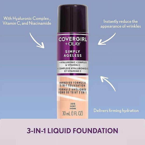 Covergirl & Olay Simply Ageless 3-in-1 Liquid Foundation, 255 Soft Honey, 1 fl oz