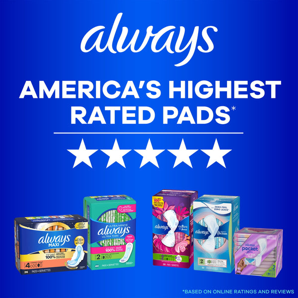 Always Maxi Daytime Pads with Wings, Size 2, Long, Unscented, 18 Count