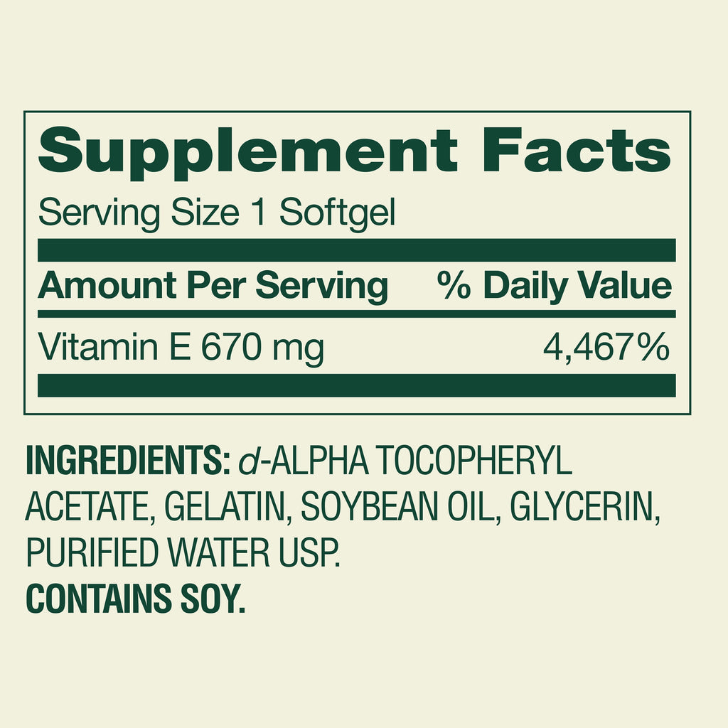 Spring Valley Extra Strength Vitamin E Supplement D-Alpha Softgels for Heart Health, 670 mg (1,000 IU), 60 Count