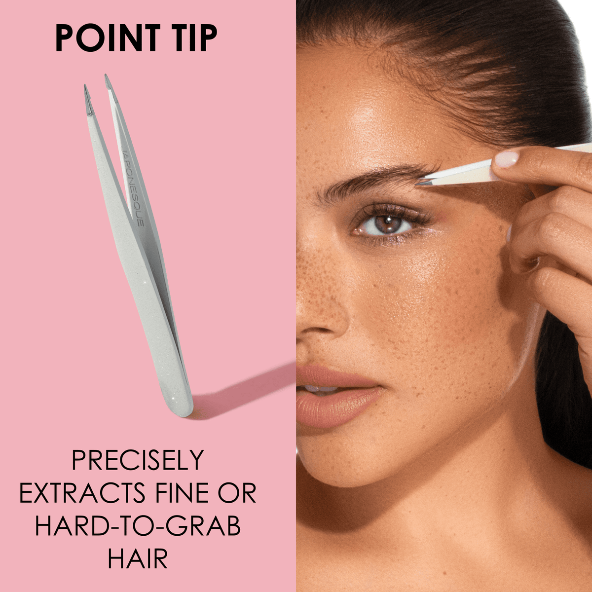 Japonesque Slanted & Pointed Tip Tweezers, Stainless Steel, Natural Shimmer