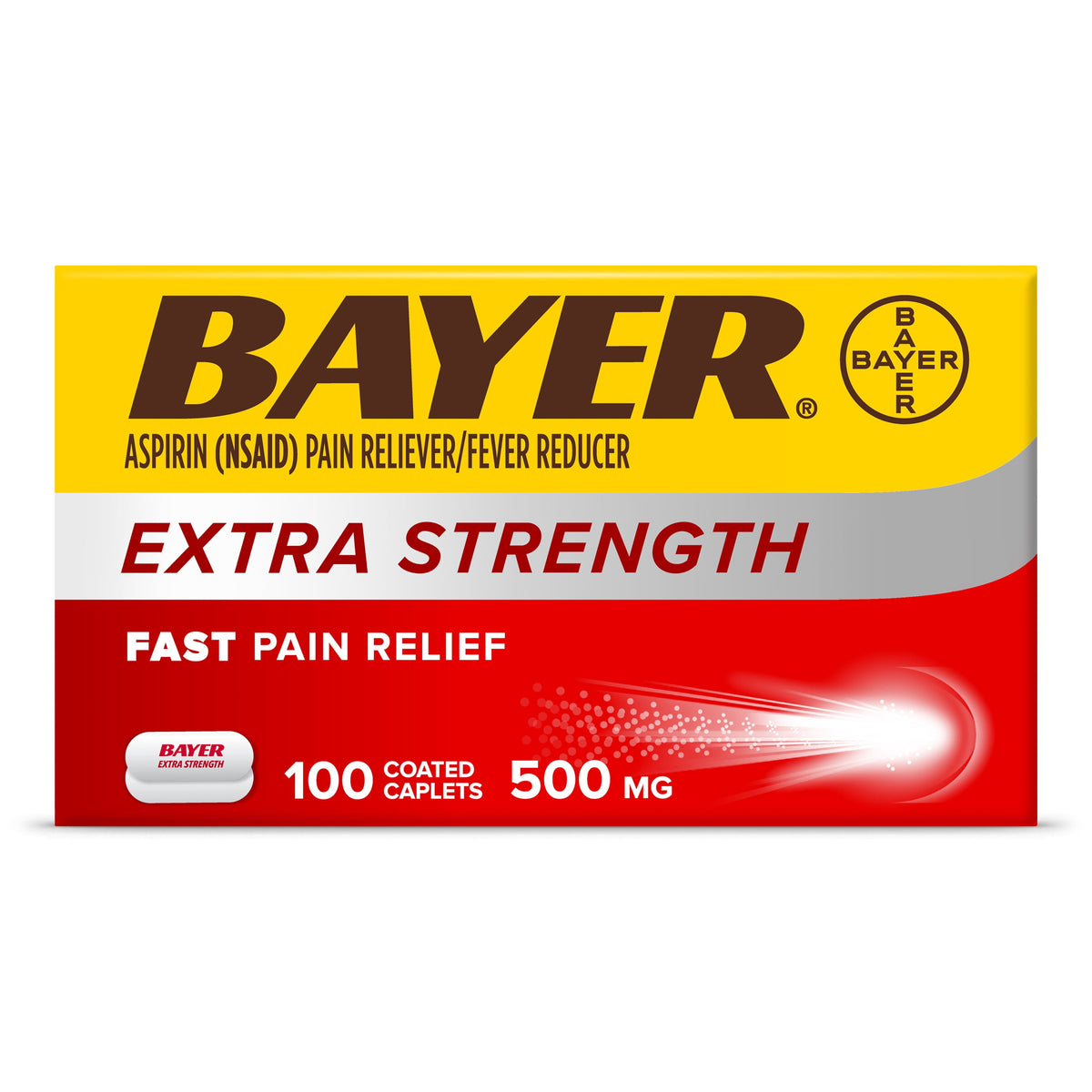 Bayer Aspirin Extra Strength, Pain Relief Pills, Fever Reducer and Headache Relief, 100 Count