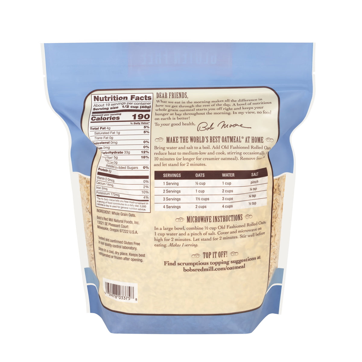Bob's Red Mill Gluten Free Non-GMO Old Fashioned Rolled Oats, 32 oz Bag