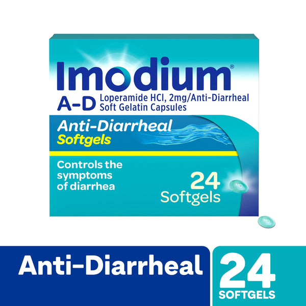 Imodium A-D Anti-Diarrheal&nbsp;Softgels&nbsp;2mg&nbsp;Loperamide Hydrochloride&nbsp;Diarrhea&nbsp;Relief Softgels, 24 Count