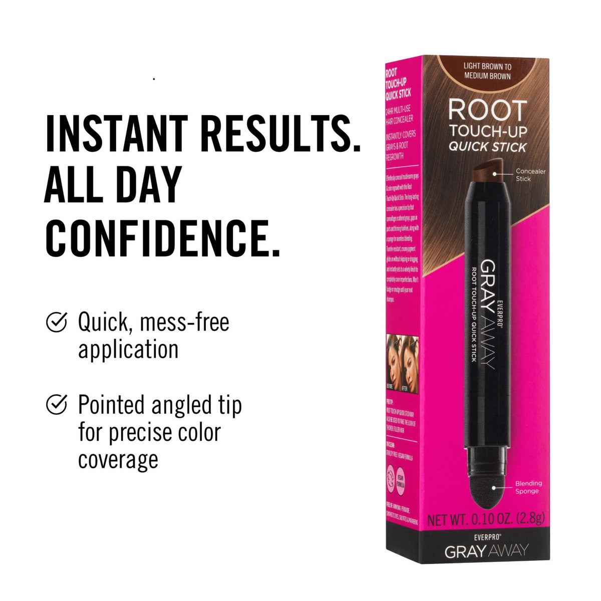 Everpro Gray Away Adult Temporary Hair Color Root Touch-up Quick Stick, Medium/Light Brown, 0.10 oz