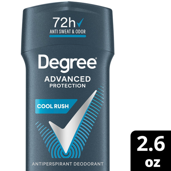 Degree Men Antiperspirant Deodorant 72-Hour Sweat And Odor Protection Cool Rush Antiperspirant For Men With Body Heat Activated Technology, 2.6 oz