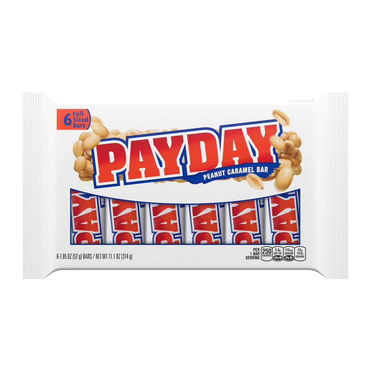 Payday Peanut Caramel Candy, Bars 1.85 oz, 6 Count