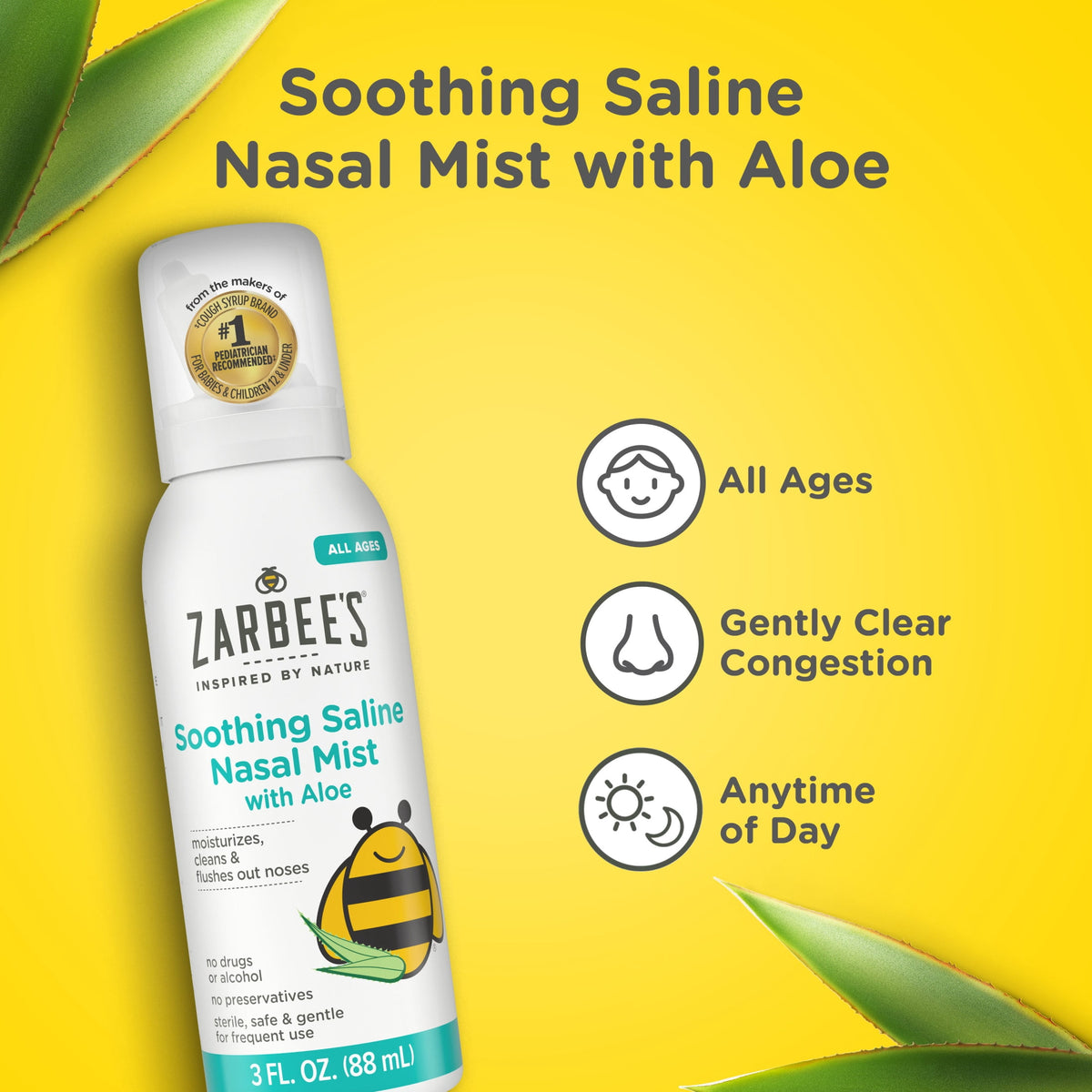 Zarbee’s Soothing Saline Nasal Mist with Aloe for All Ages, 3 fl. oz