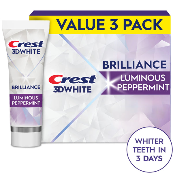 Crest 3D White Brilliance Vibrant Peppermint Teeth Whitening Toothpaste, 4.6 oz, Pack of 3 Tubes