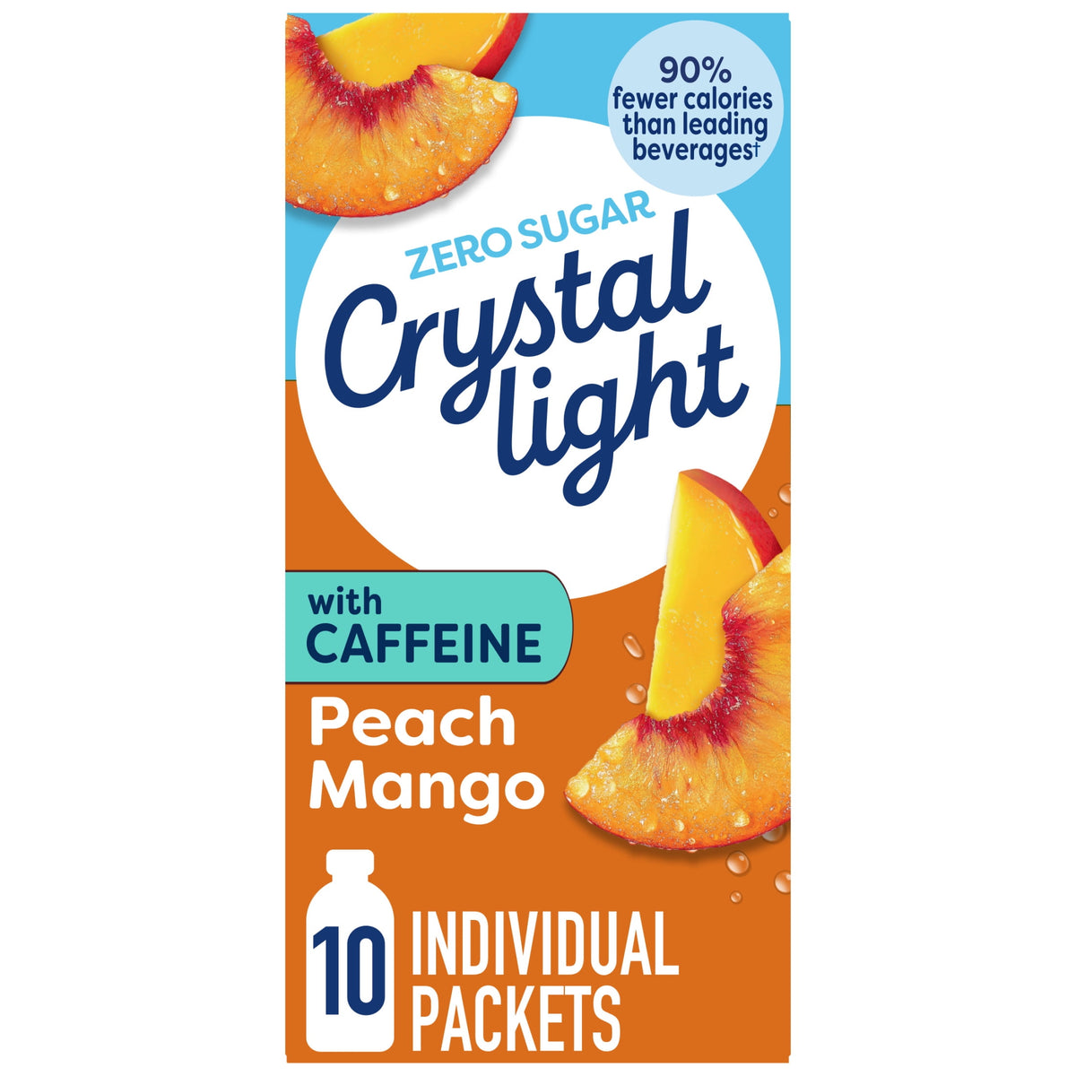 Crystal Light Drink Mix with Caffeine, 10 Packets, for Convenient On-the-Go Flavorful Hydration, Peach Mango Natural Flavor With Other Natural Flavor