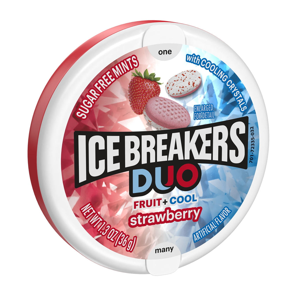 Ice Breakers Duo Fruit Plus Cool Strawberry Sugar Free Mints, Tin 1.3 oz