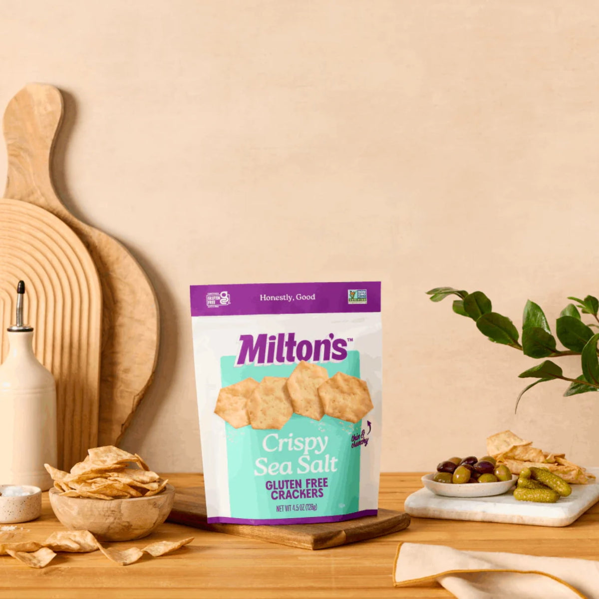 Milton's Gluten Free Crackers - Crispy Sea Salt, 4.5oz, Plastic Bag