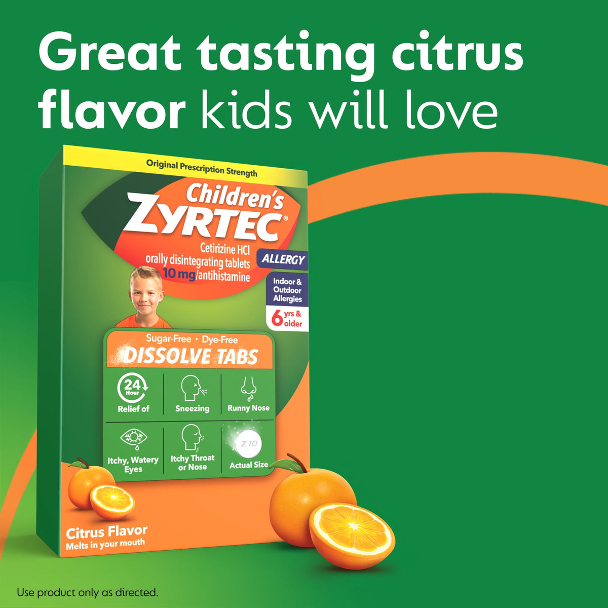 Children's Zyrtec 24 Hr Allergy Relief Dissolve Tablets, Citrus, 24 Count