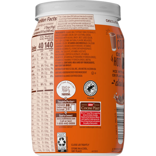 Ovaltine Chocolate Malt Powdered Drink Mix for Hot and Cold Milk Canister 12 oz