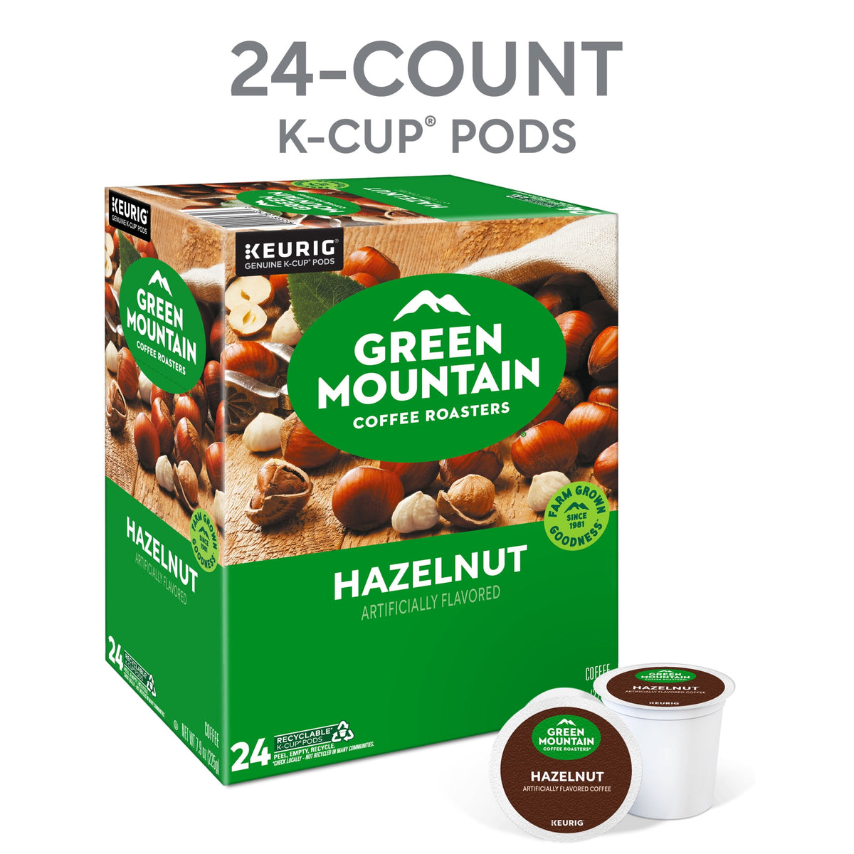 Green Mountain Coffee Hazelnut Flavored K-Cup Pods, Light Roast, 24 Count for Keurig Brewers