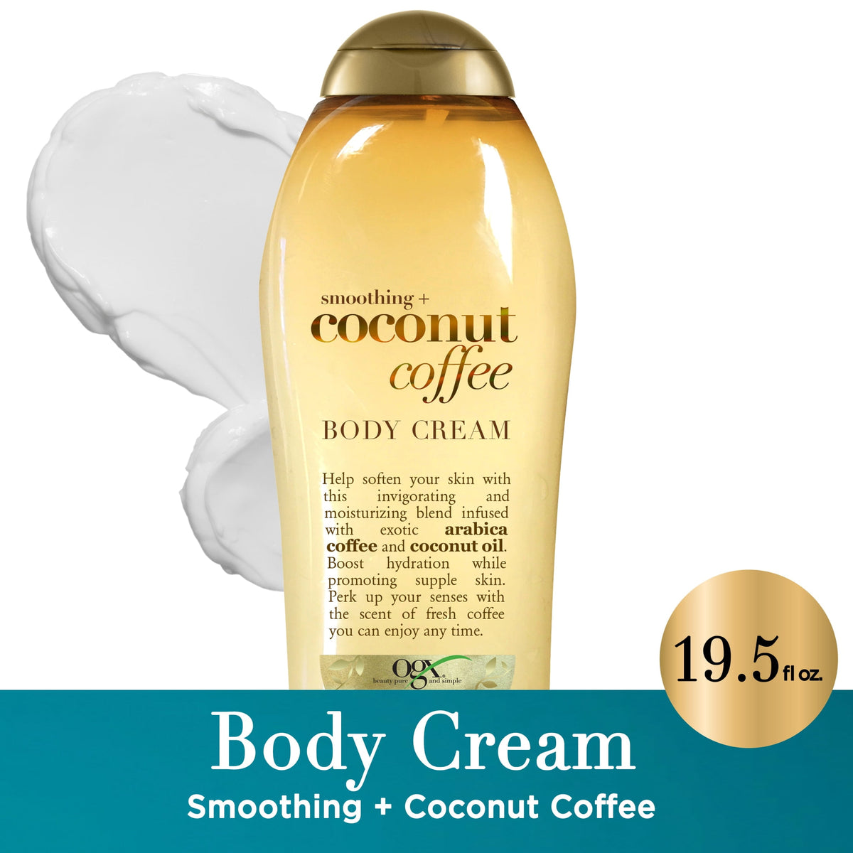 OGX Smoothing + Coconut Coffee Full Body Cream for Soft Skin, 19.5 oz