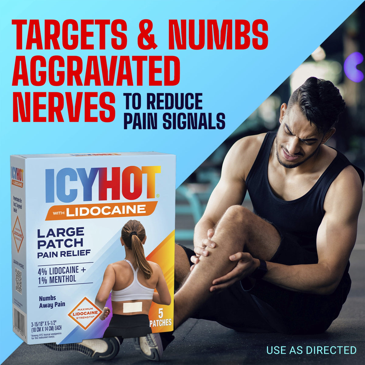Icy Hot Lidocaine Pain Relief Patches, Numb Aggravated Nerves With Max Strength Lidocaine 4% and Menthol 1%, Fast-Acting Pain Relief for Minor Pain