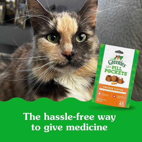 Feline Greenies Pill Pockets For Cats Natural Soft Cat Treats, Chicken Flavor, 1.6 Oz. Pack (45 Treats)