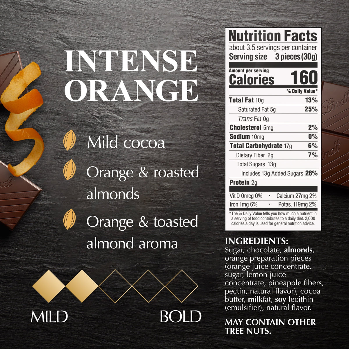 Lindt Excellence Intense Orange Dark Chocolate Candy Bar, 3.5 oz, Bar