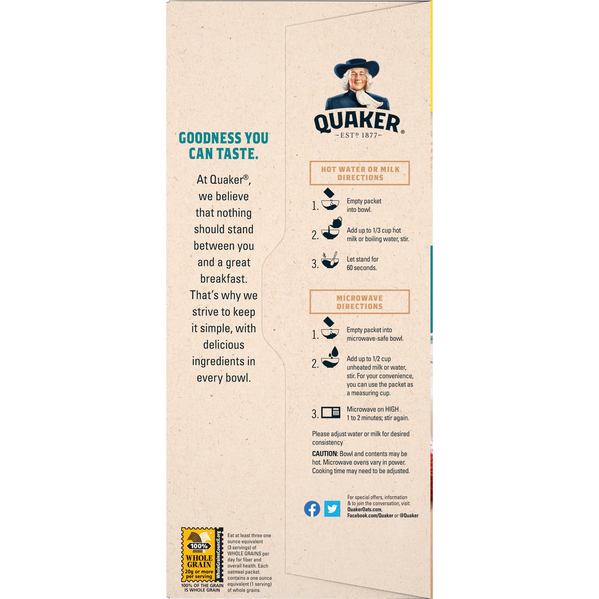 Quaker Instant Oatmeal, Fruit & Cream Variety Pack, 20 Packets