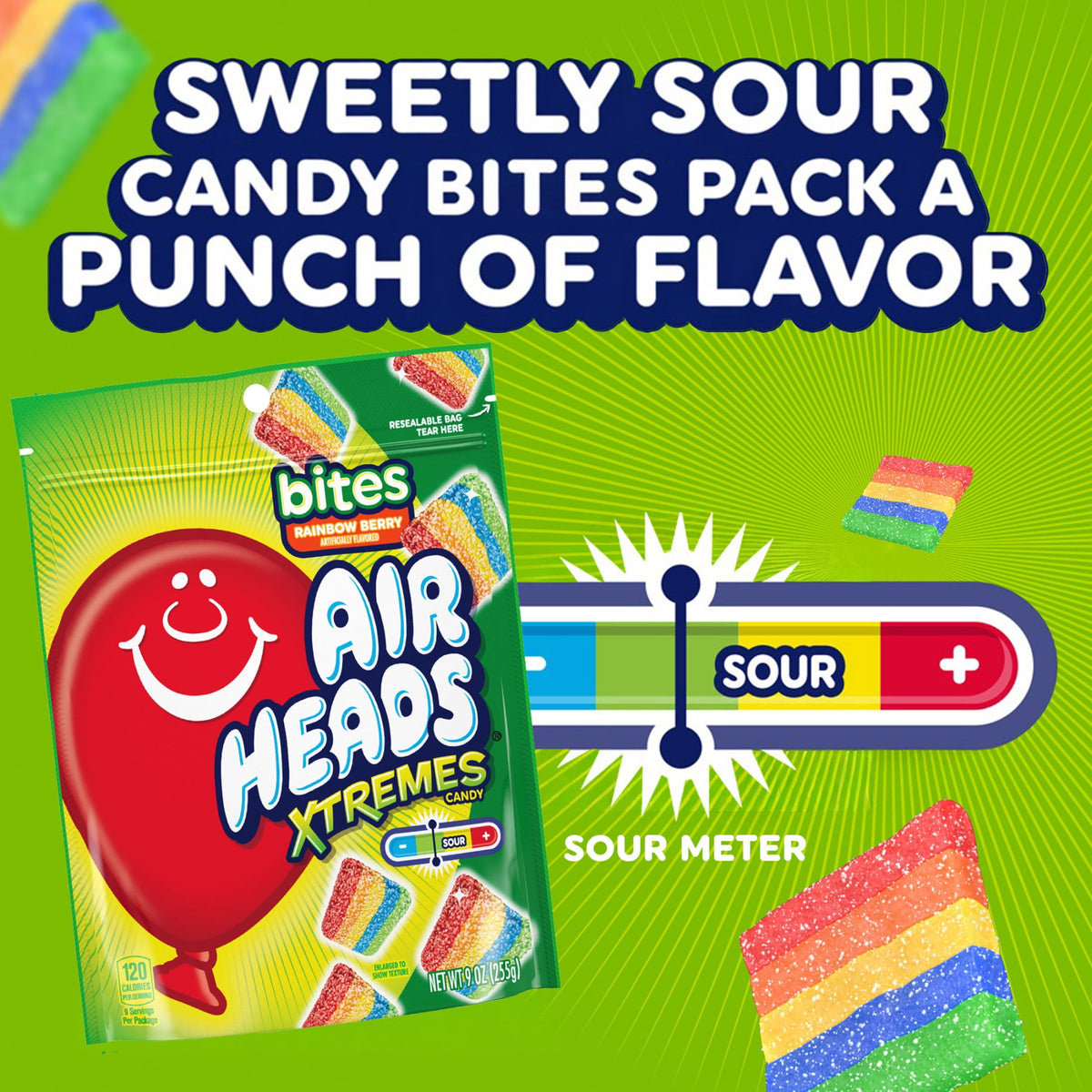 Airheads Xtremes Bites Sweetly Sour Candy, Rainbow Berry, 9 oz