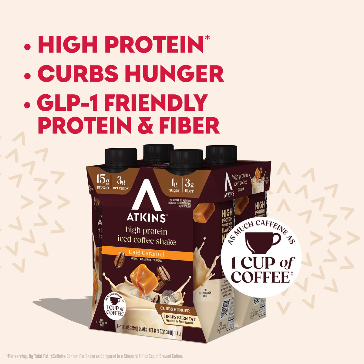 Atkins Protein Shake, Iced Coffee Café Caramel, Keto Friendly, 15g Protein, Caffeinated, 4 Count