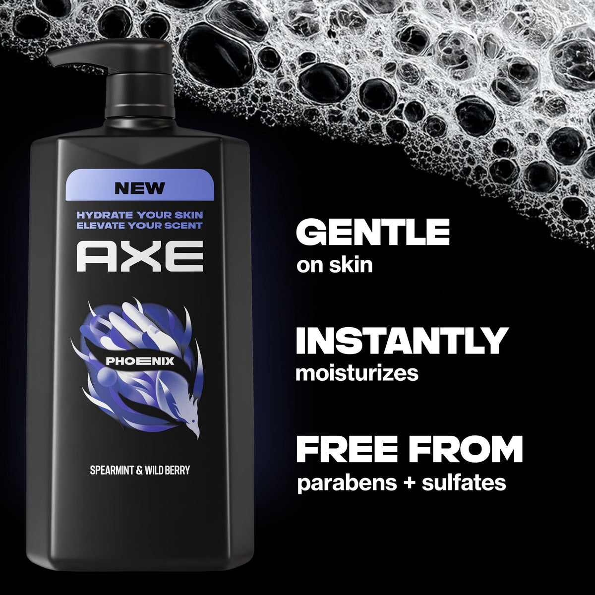 Axe Body Wash 12h Refreshing Scent Phoenix Crushed Mint & Rosemary Men's Body Wash with 100% Plant-Based Moisturizers 32 fl oz Pump