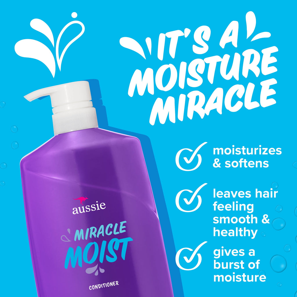 Aussie Miracle Moist Conditioner with Avocado, Paraben Free, For Dry Hair Types, 26.2 oz