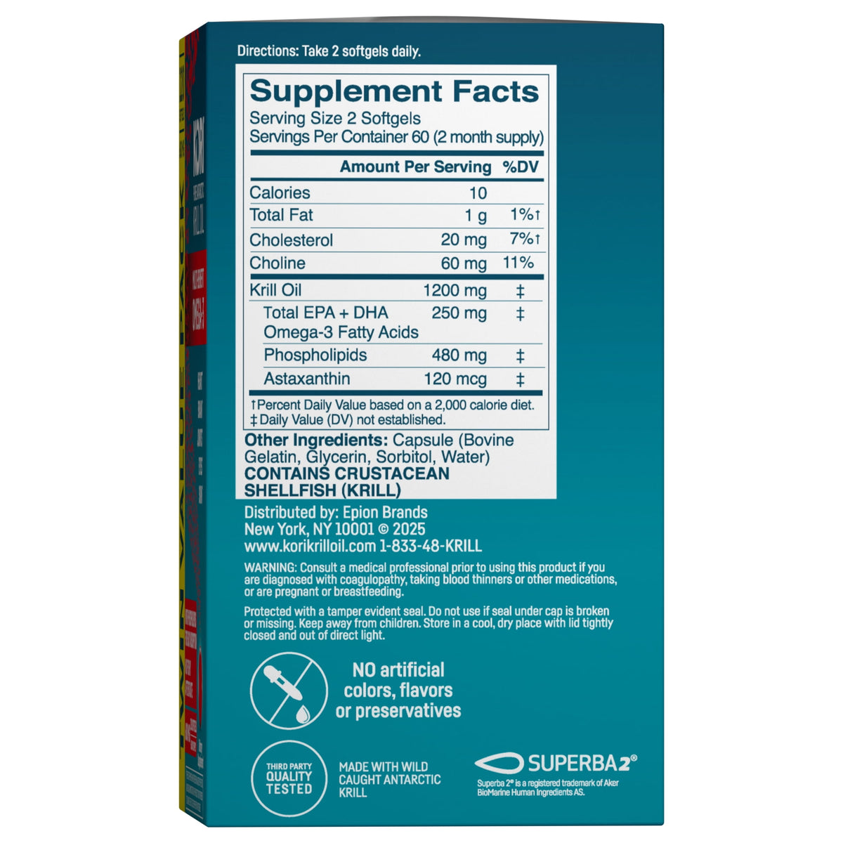 Kori Krill Superior Absorption Vs Fish Oil, Omega-3 Supplement for Heart, Brain, Joint, Eye, Skin & Immune Health, Softgels, 120 Count, Twin Pack
