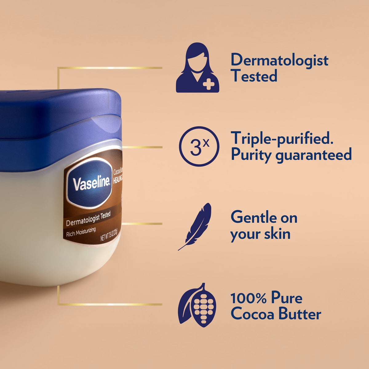 Vaseline Petroleum Jelly For Dry Cracked Skin Cocoa Butter, 7.5 oz