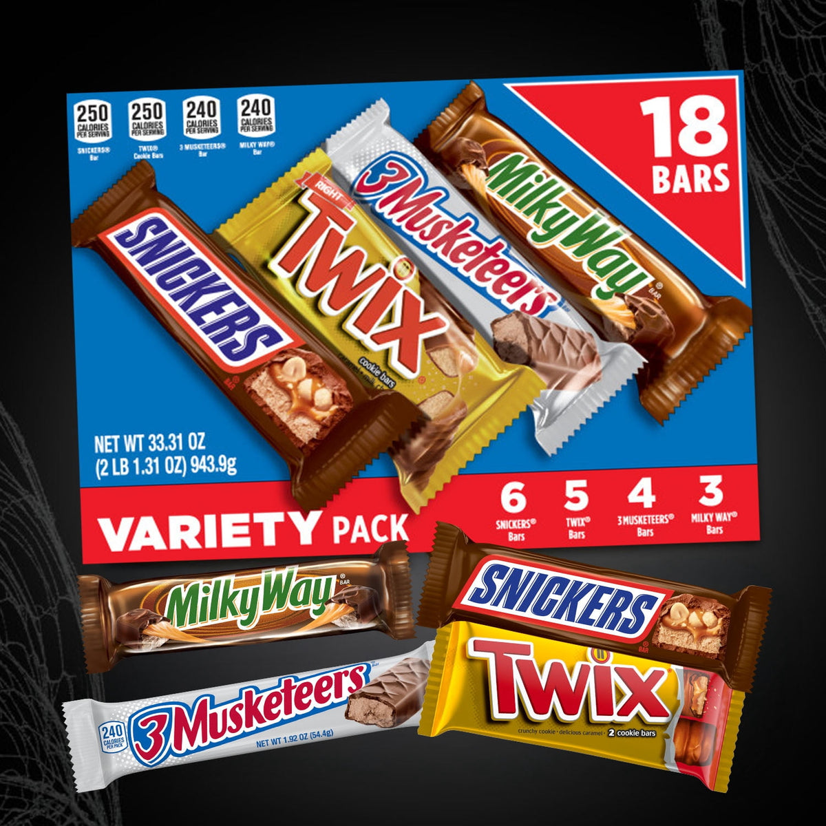 Snickers, Twix, Milky Way & More Assorted Milk Chocolate Candy Bars - 18 Bars
