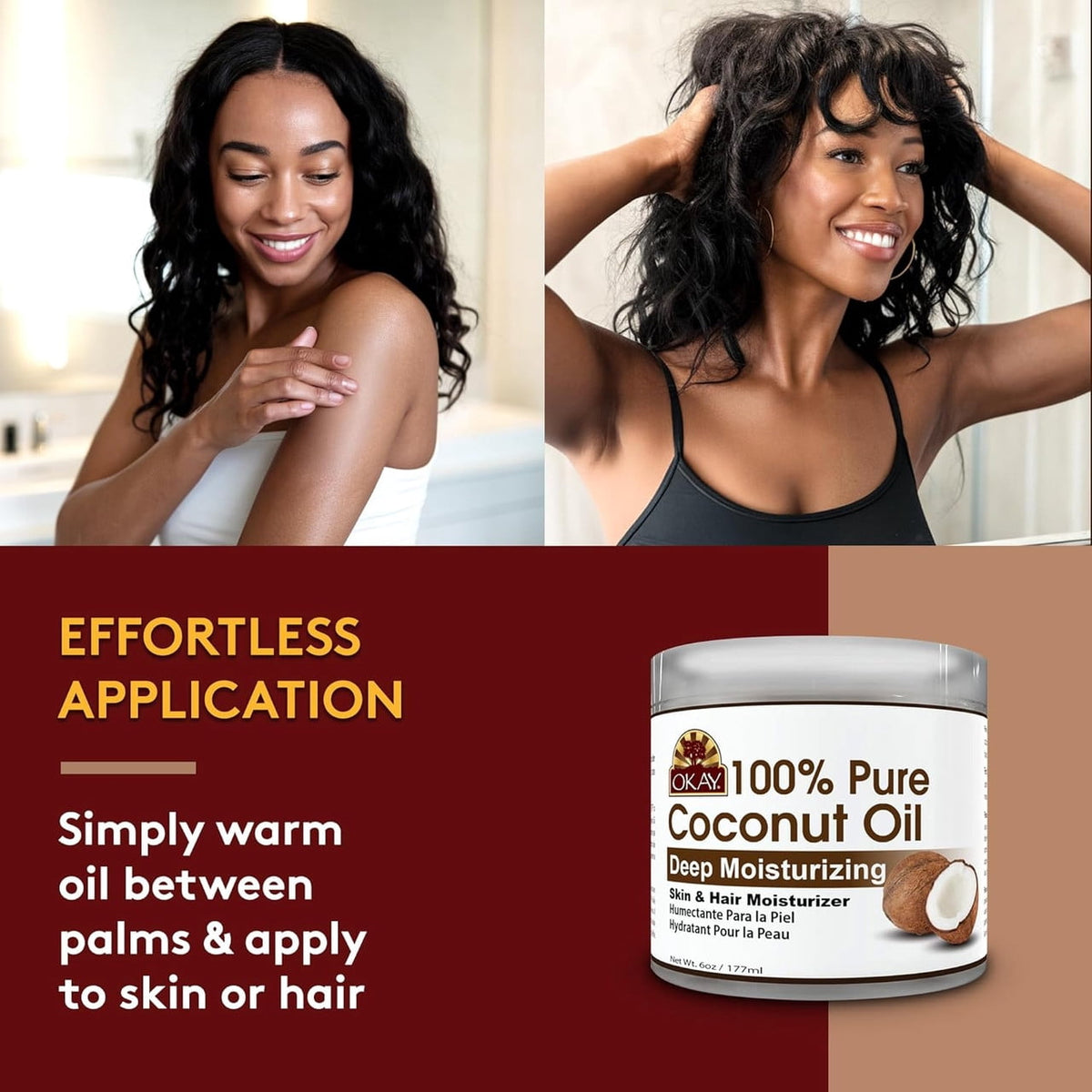 Okay Pure Naturals Pure Coconut Oil with Vitamin E Natural Skin Moisturizer and Anti Dandruff Formula, 6 oz