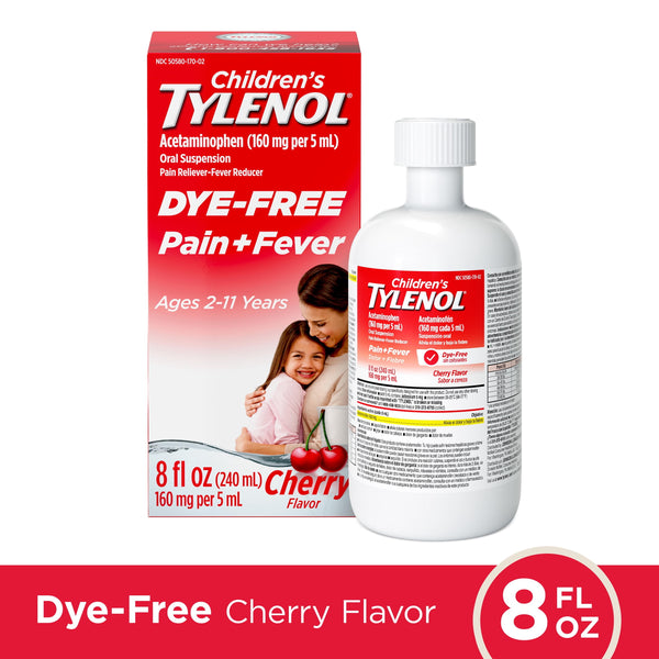 Children’s Tylenol Dye-Free, Oral Suspension, Pain Relief and Fever Reducer, Cherry Flavor 8 Fl oz