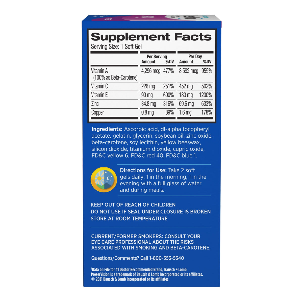 PreserVision AREDS Eye Vitamins and Minerals with Beta Carotene Softgels, 120 Count
