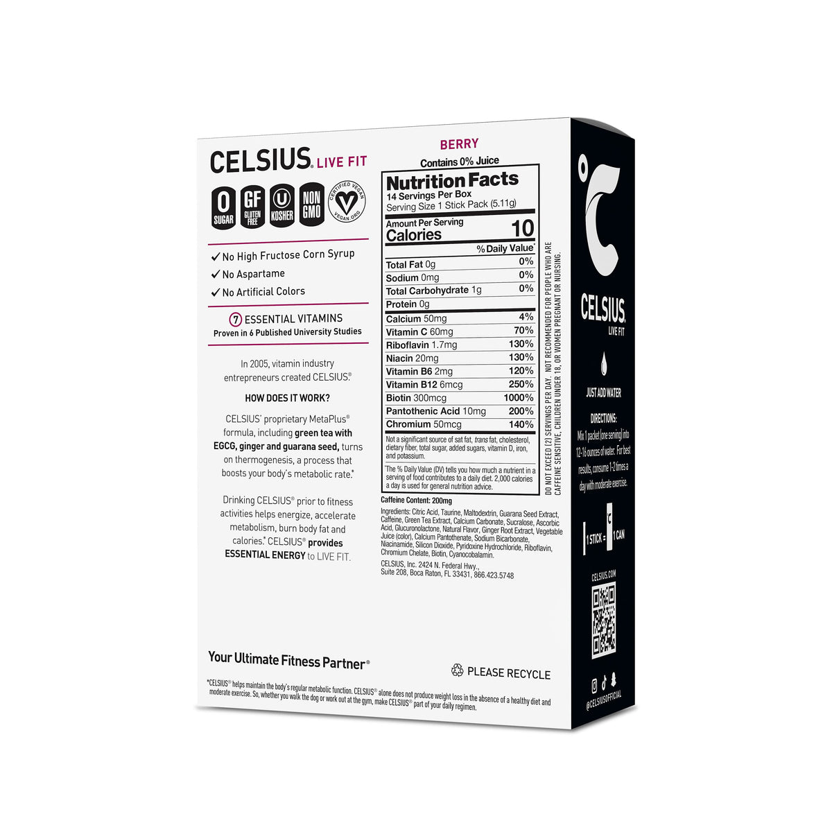 CELSIUS On The Go Energy Drink Mix, Berry (14 Stick Pack)