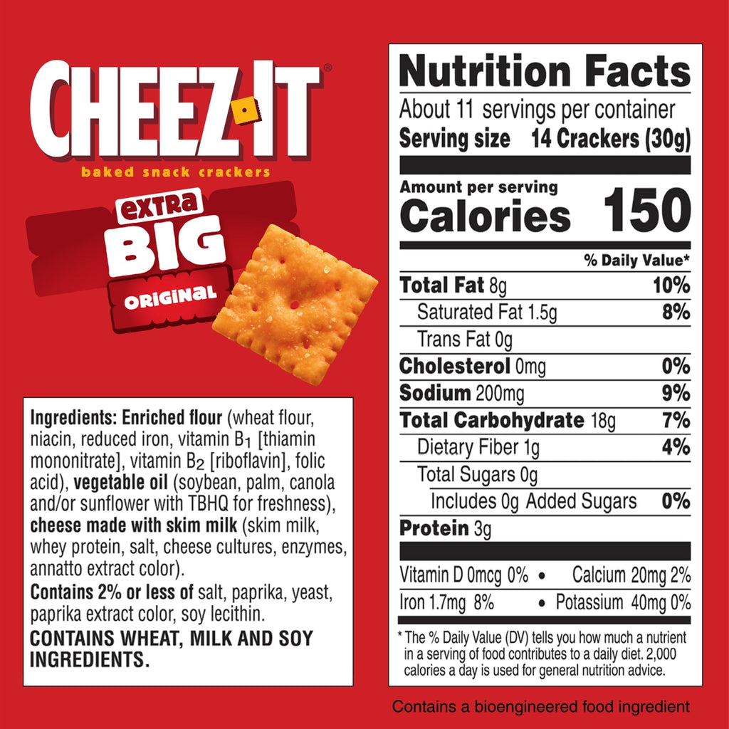 Cheez-It Extra Big Cheese Crackers, Baked Snack Crackers, 11.7 oz